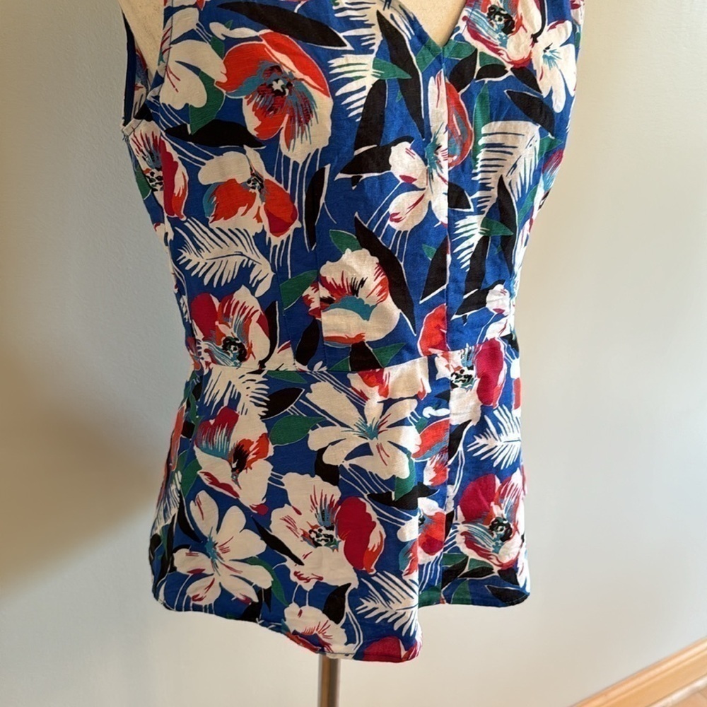 J. Crew Tropical Floral Print Linen Blend Peplum Top Size 6 - Picture 4 of 14